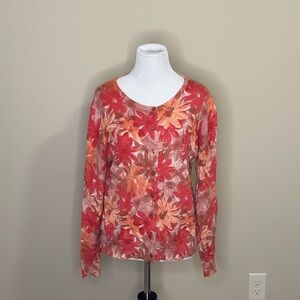 L.L. Bean Women's Floral Cardigan - Red and Orange